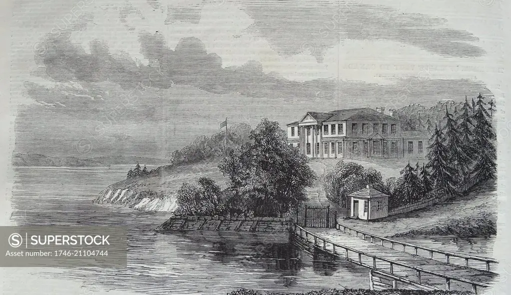 Engraving depicting the Government House, Charlotte Town, Prince Edward Island. Dated 1860