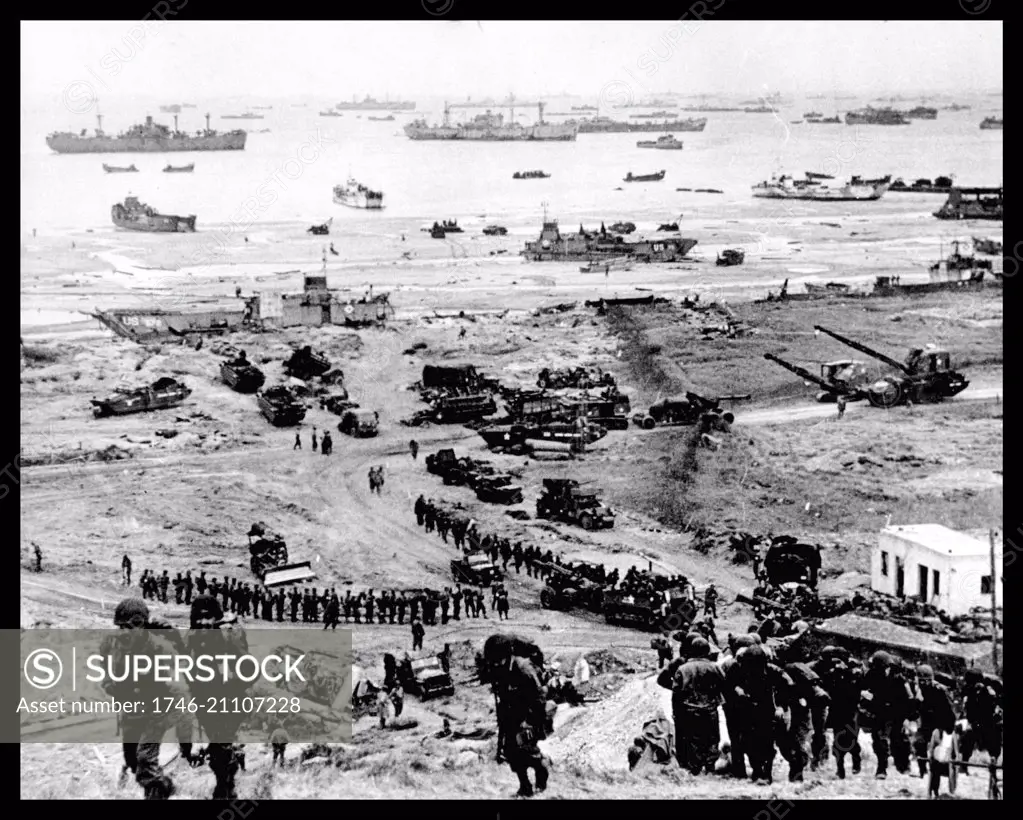 build-up of Allied forces landing at Omaha Beach, Normandy, France during the World War two D-Day landings 1944