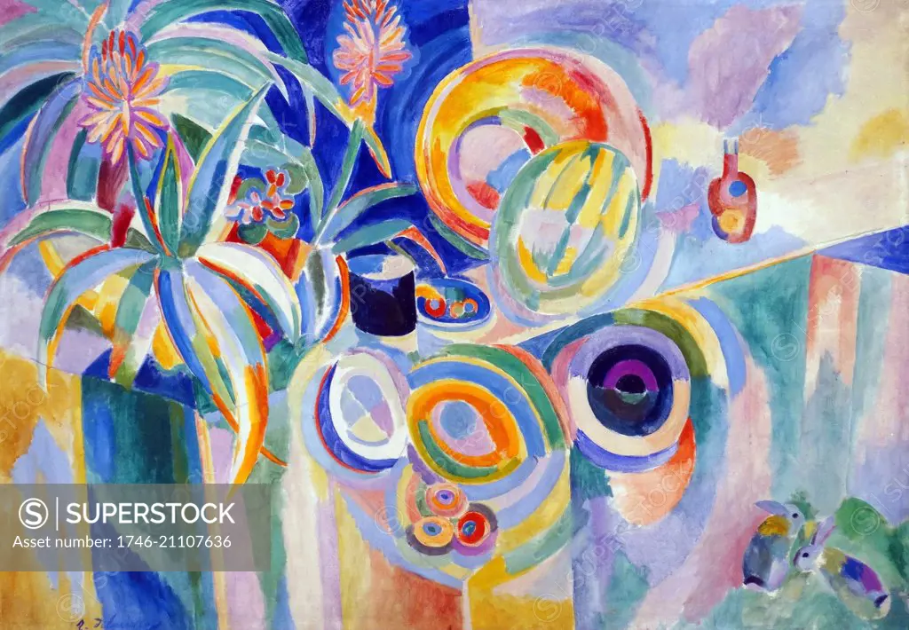 Painting titled 'Symphonie Colour' by Robert Delaunay (1885-1941) French artist who co-founded the Orphism art movement. Dated 1917