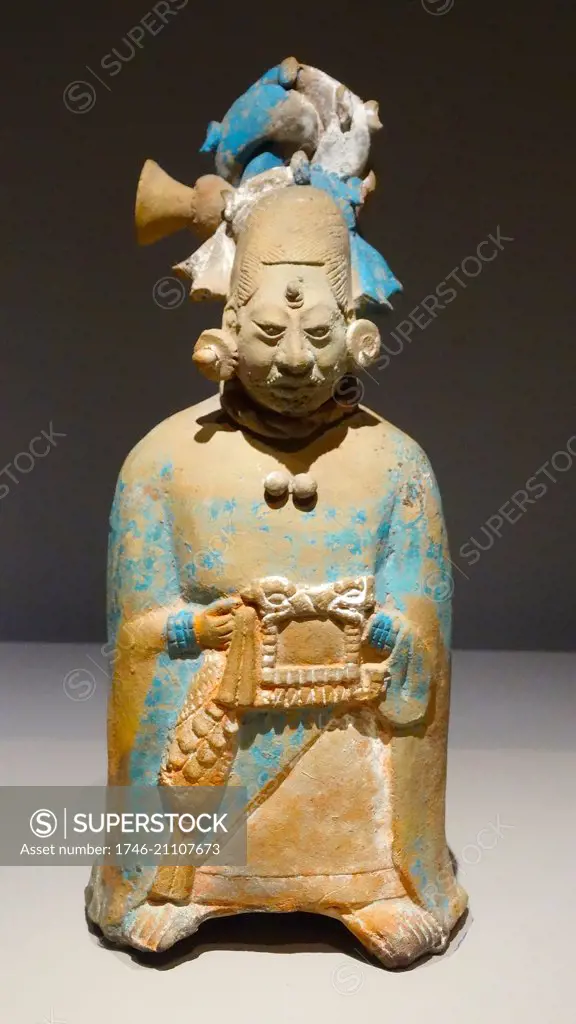 Ceramic whistle representing a noblewoman from Campeche, Mexico. Dated 600-900 AD.