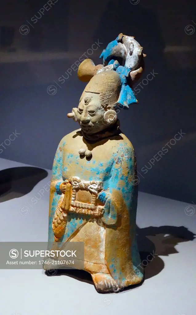 Ceramic whistle representing a noblewoman from Campeche, Mexico. Dated 600-900 AD.