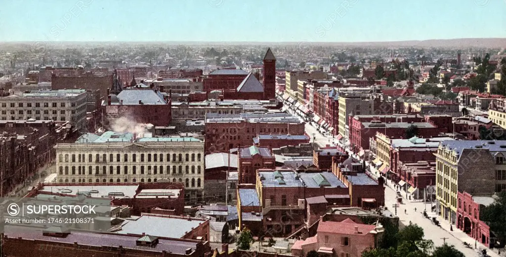 Photomechanical panoramic view of Los Angeles. Dated 1890