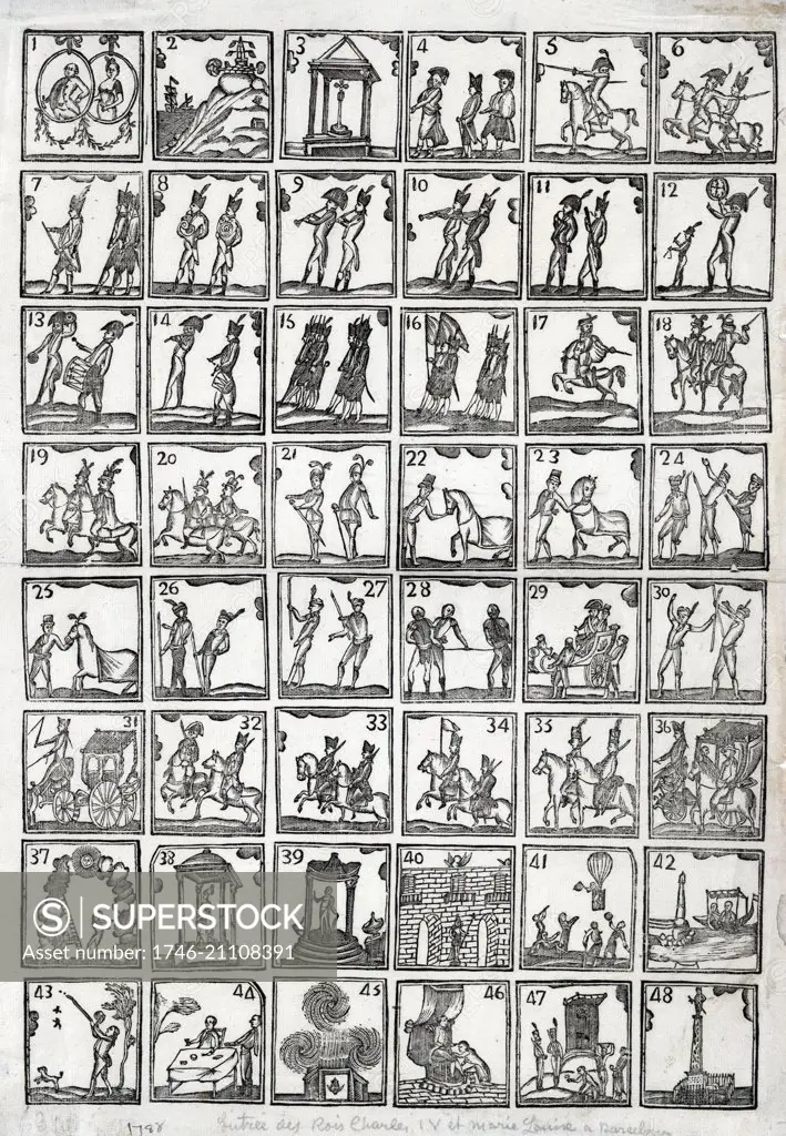 Print depicting Scenes relating to the life of Charles IV, King of Spain (1748-1819). Dated 1788