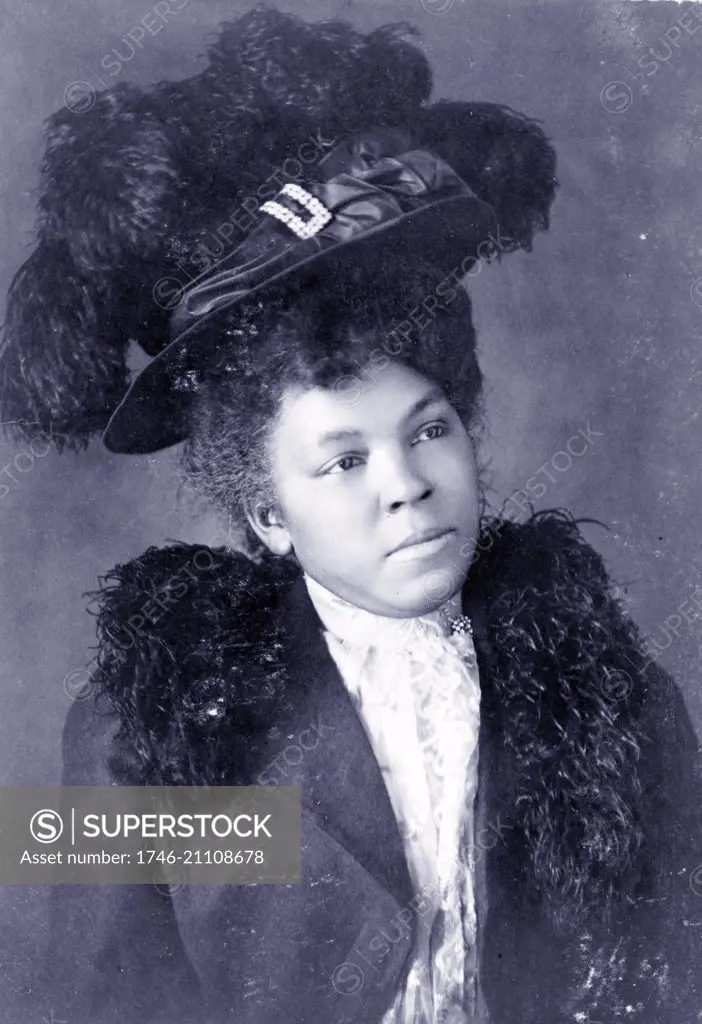 Young African American woman, half-length portrait, facing right, wearing hat. Published 1899 or 1900.