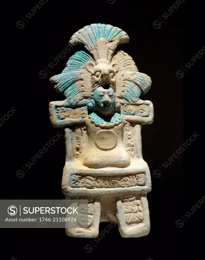 Mayan ceramic figurine of an enthroned noble or leader, from Yucatan, Mexico. 600-900AD