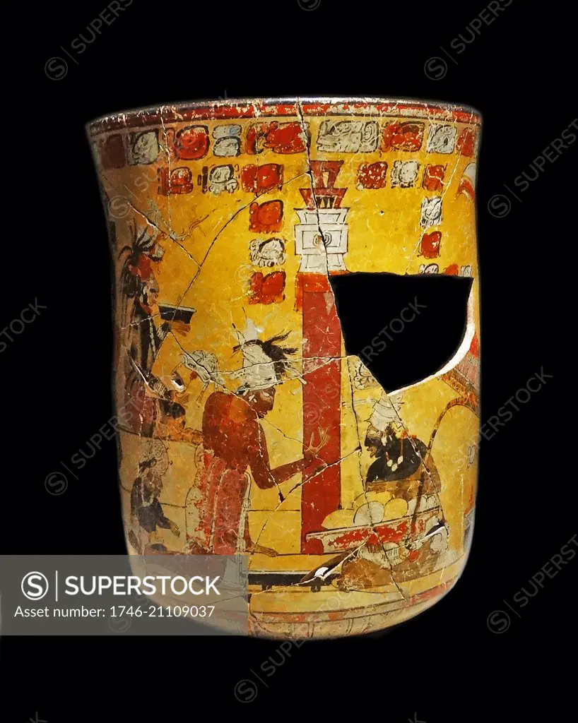 Mayan ceramic vase depicting a banquet of nobles at a royal palace. Mexico 600-900 AD