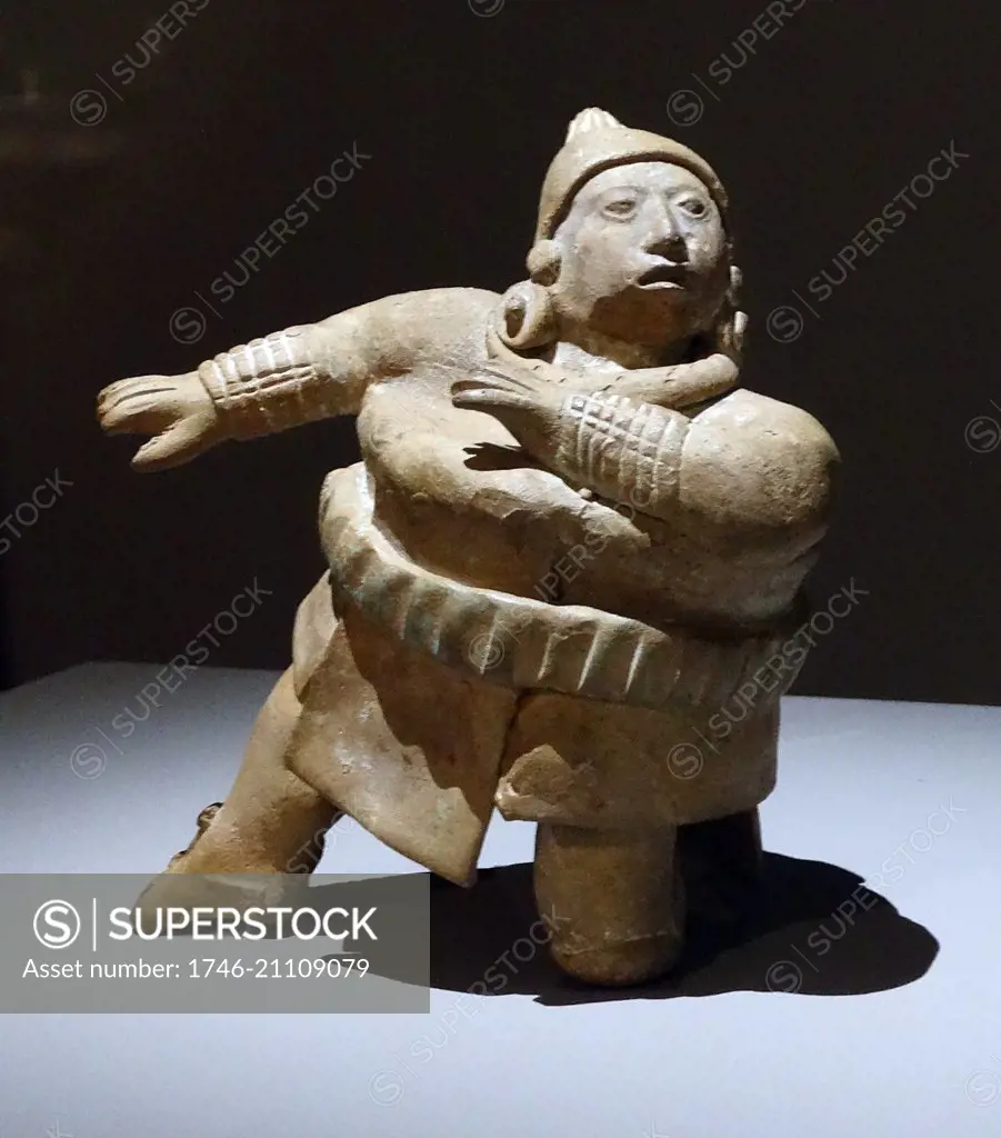 Mayan ceramic figure playing with a ball, From Jaina, Campeche, Mexico 600-900AD