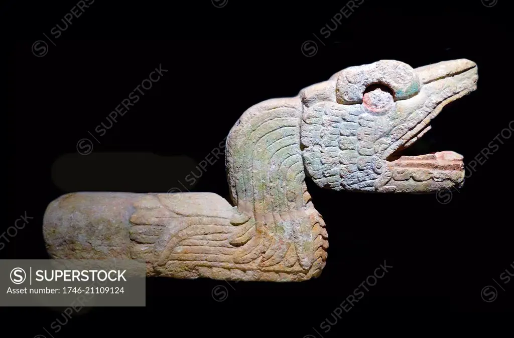 post-classical Mayan Sculpture of a plumed serpent (quetzal) from Chichen Itza, Yucatan, Mexico 900-1250 AD