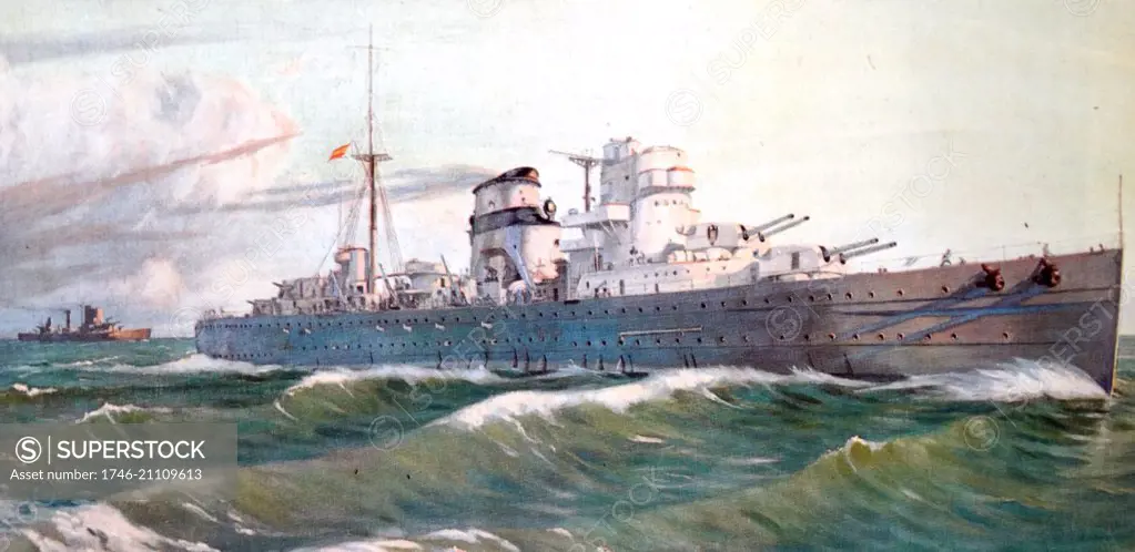 The Spanish Naval cruiser the Baleares, was a Canarias-class heavy cruiser, designed in Great Britain. She was built in Spain by the Vickers-Armstrong subsidiary Sociedad Española de Construcción Naval, and saw service during the Spanish Civil War, when she was torpedoed and sunk by destroyers of the Spanish Republican Navy during the Battle of Cape Palos July 1937