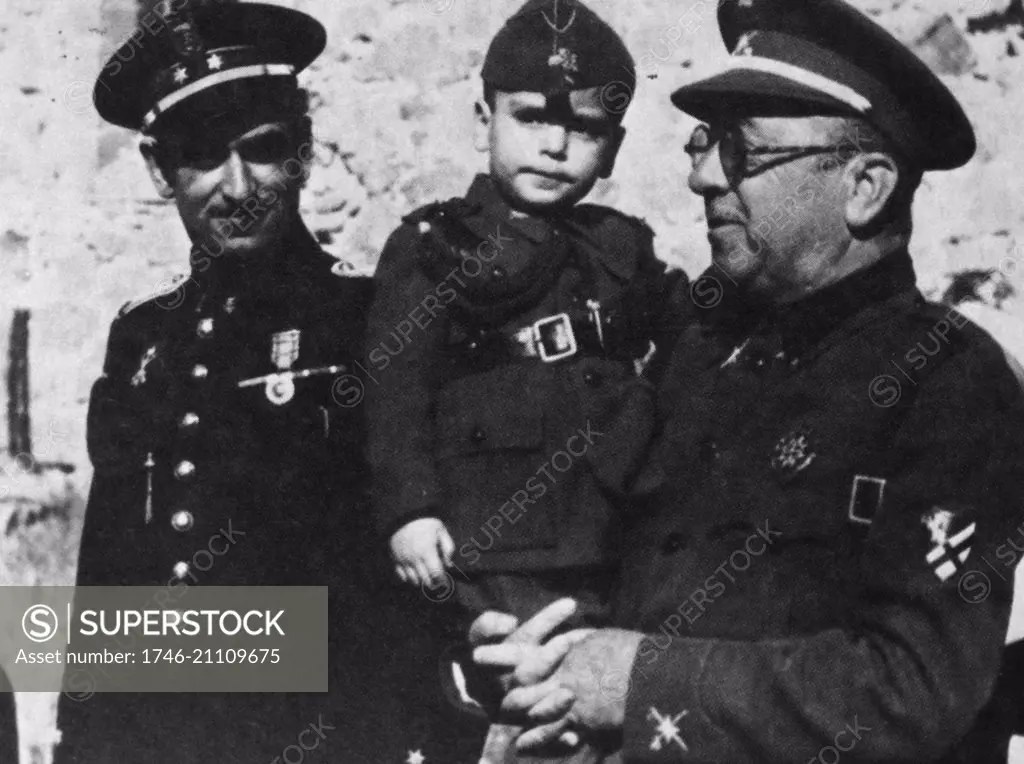 1936 Toledo, General Moscardo holding up the child Restitutus Alcazar, born during the siege. JosÈ MoscardÛ e Ituarte, 1st Count of the Alcazar of Toledo, Grandee of Spain (1878 ñ 1956) military Governor of Toledo Province during the Spanish Civil War. He sided with the Nationalist army fighting the Republican government and his most notable action was the defence and holding of the Alcazar of Toledo against Republican forces.