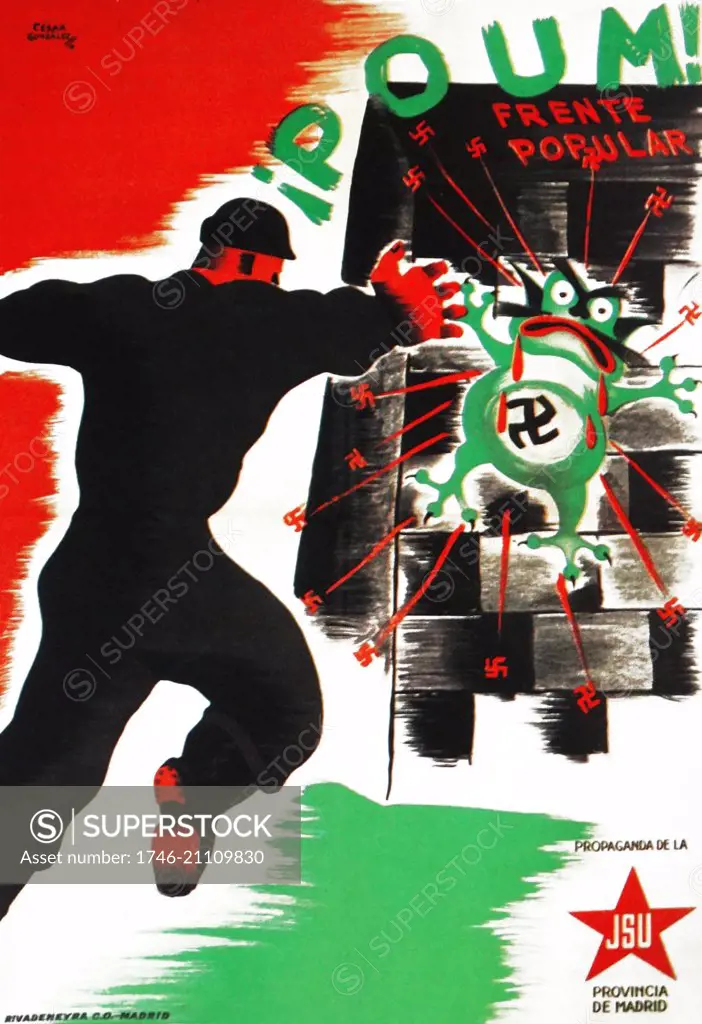 POUM (Communist) party propaganda poster showing the fight against fascism during the Spanish Civil War