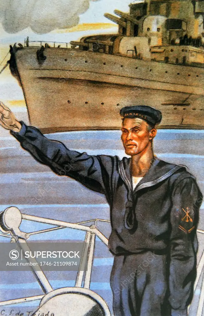 Spanish nationalist sailor gives a fascist salute during the Spanish Civil War