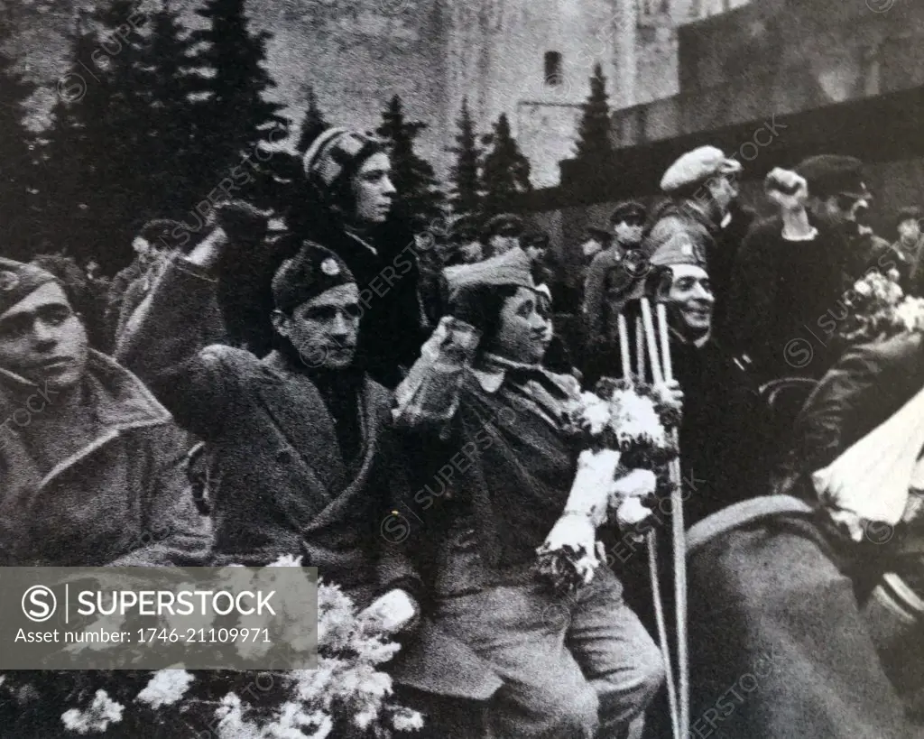 republican war veterans in Red Square, Moscow, USSR, during the Spanish Civil War