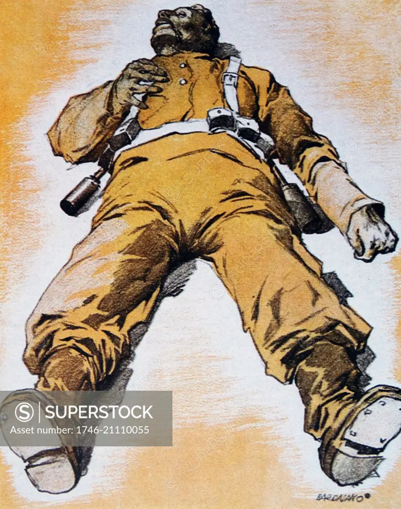 Propaganda illustration showing a dead republican soldier during the Spanish Civil War