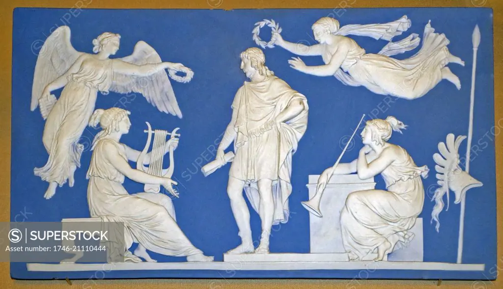 Plaque; The Apotheosis of Virgil Jasperware; English, Staffordshire, Etruria, Wedgwood, designed by J. Flaxman jnr., 1787