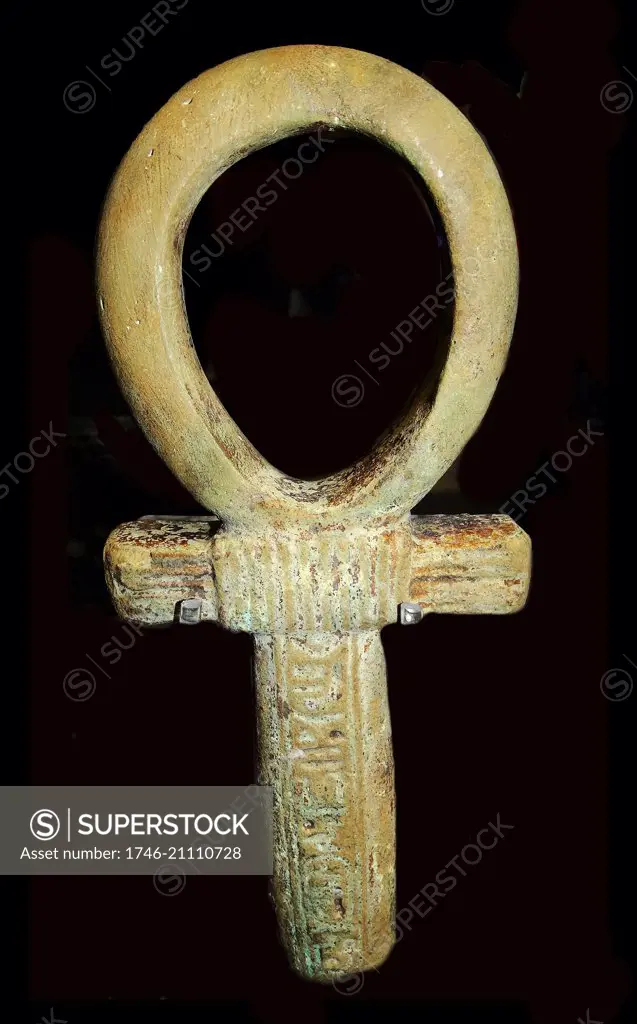 Egyptian faience ankh with the cartouche of Malenaqen, Napatan Period, about 555-542 BC. inscription on the shaft refers to the celebration of the New Year. The ankh was the ancient Egyptian hieroglyphic sign for ëlifeí.