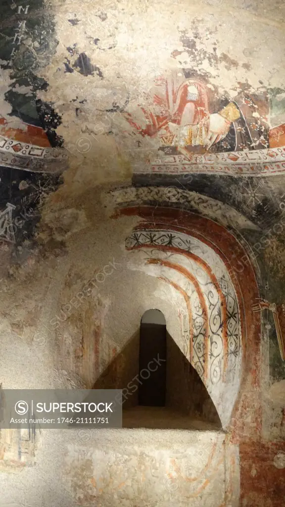 Lateral apses with fresco in the Church of Santa Quirze de Pedret, Berguedà, Catalonia, Spain. Dated 11th Century