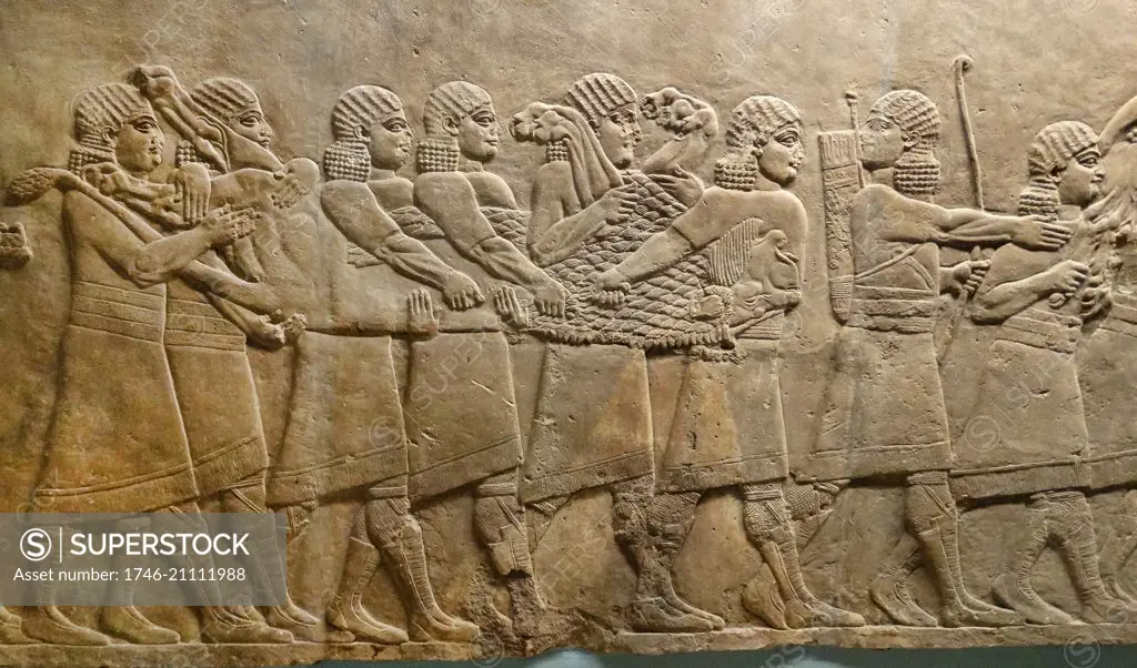 return from the lion hunt. Panel from the North Palace at Nineveh, Iraq ...