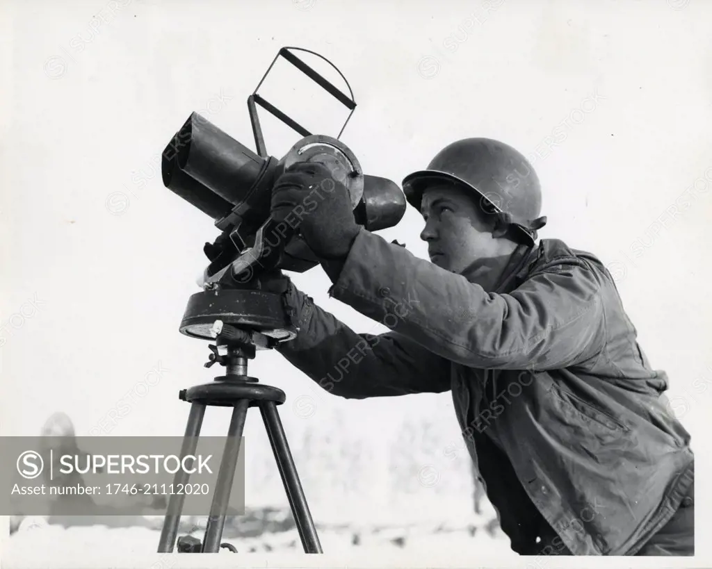 World War two, US anti-aircraft emplacement outside Bastogne, Belgium 1942