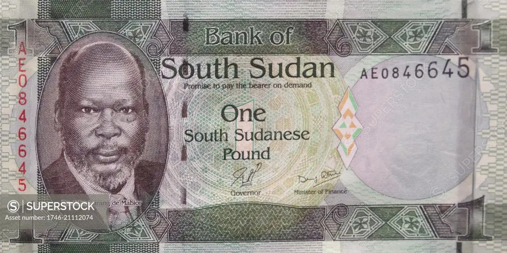 South Sudan banknote, 2011; features a portrait of John Garang, the former leader of the Sudan Peopleís Liberation Army (SPLA).