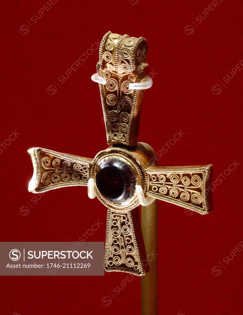 Anglo Saxon, Pectoral cross which hung around the neck of a high-ranking churchman, noble, king or queen. 687 AD.