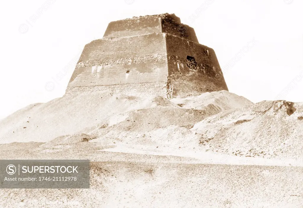 Meidum pyramid located south of modern Cairo. The pyramid at Meidum is thought to originally have been built for Huni, the last pharaoh of the Third Dynasty, and was continued by Sneferu. 2600 BC