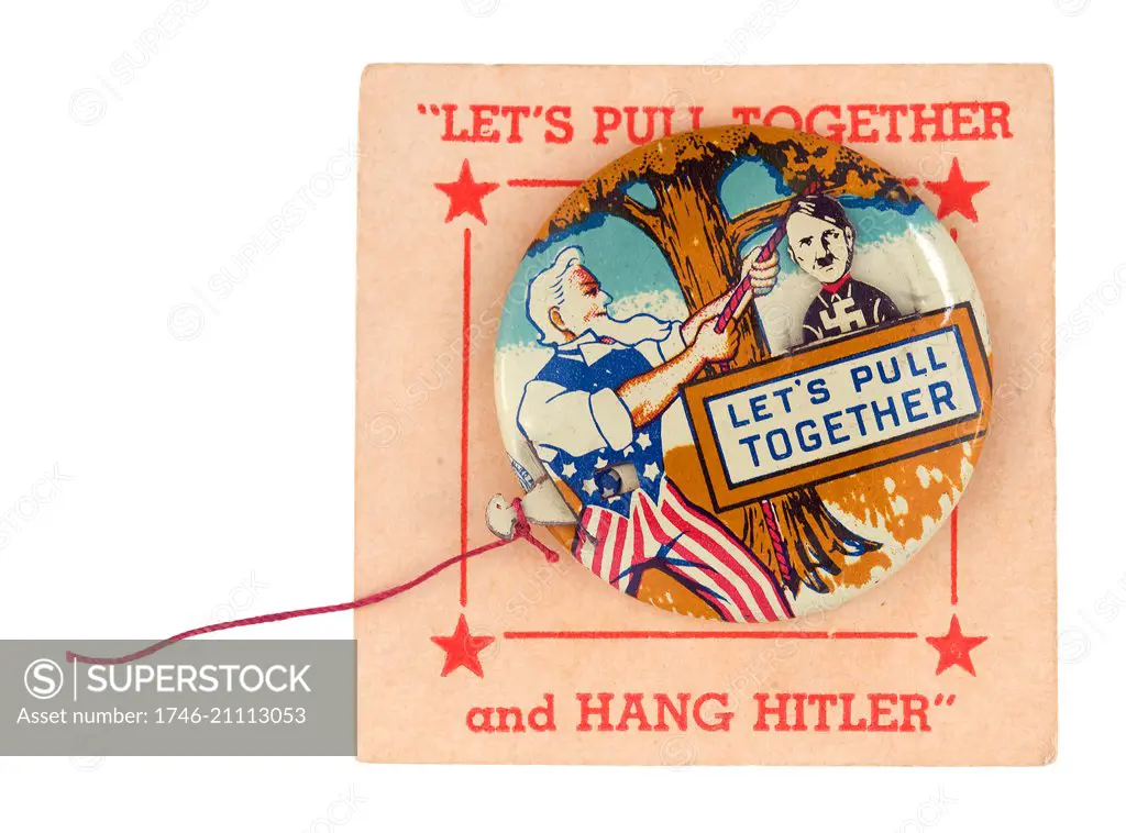 American Second World War Propaganda Poster. Uncle Sam is depicted hanging Adolf Hitler from a tree branch. Dated 1943