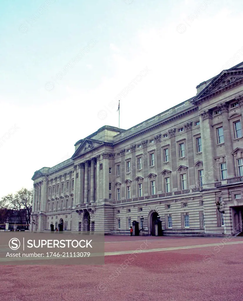 Exterior of Buckingham Palace, residence and principal workplace of the monarchy of the United Kingdom. Dated 2014