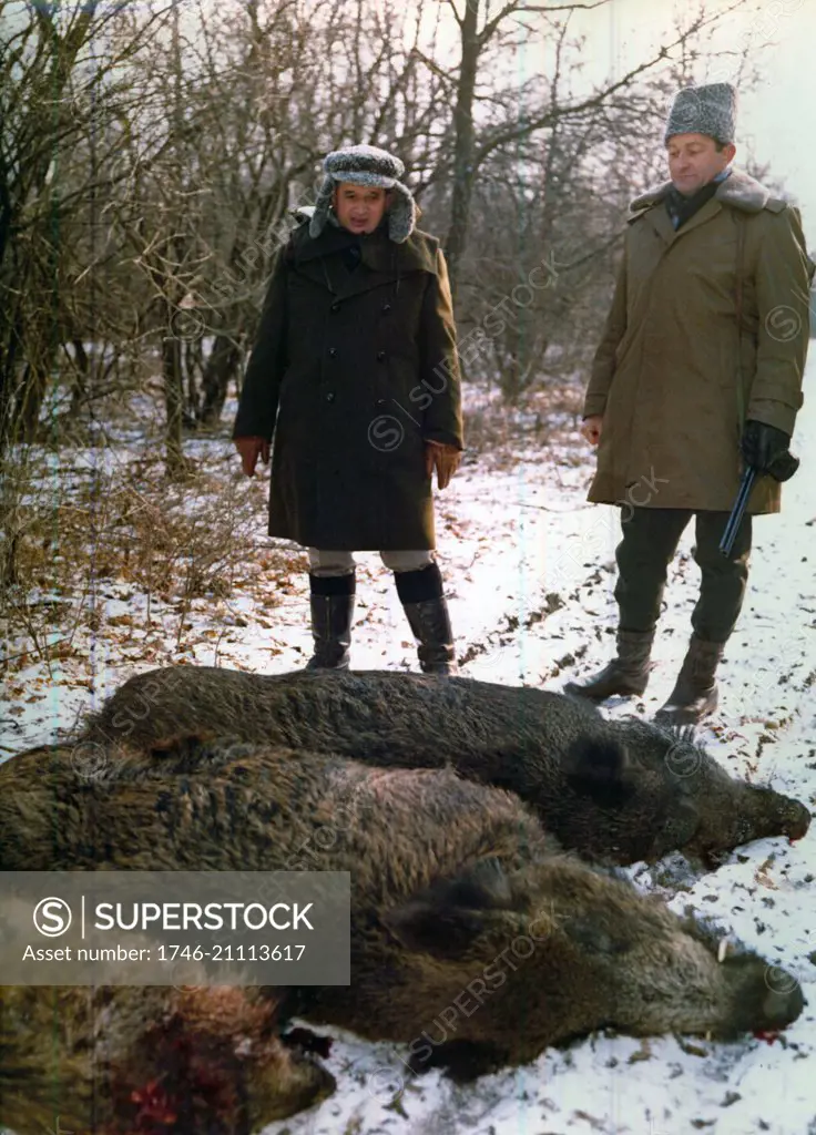 Romanian communist leader, Nicolae Ceausescu, on a hunting trip in 1976