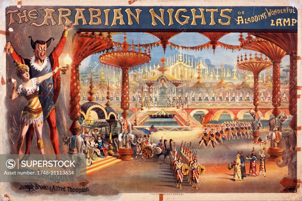 The Arabian nights, or Aladdin's wonderful lamp. Theatre poster for a spectacular burlesque production 1916.