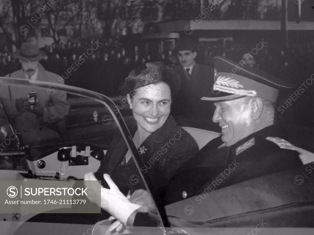 Josip Broz Tito (1892 - 1980) Yugoslav revolutionary and statesman., with his wife Jovanka 1960. During World War II Tito was the leader of the Partisans