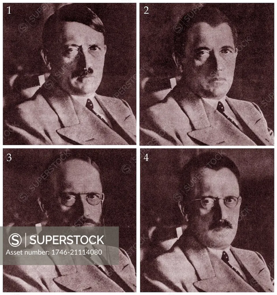 Hitler in disguise. US intelligence images of how Hitler could have disguised himself. Dated 1944