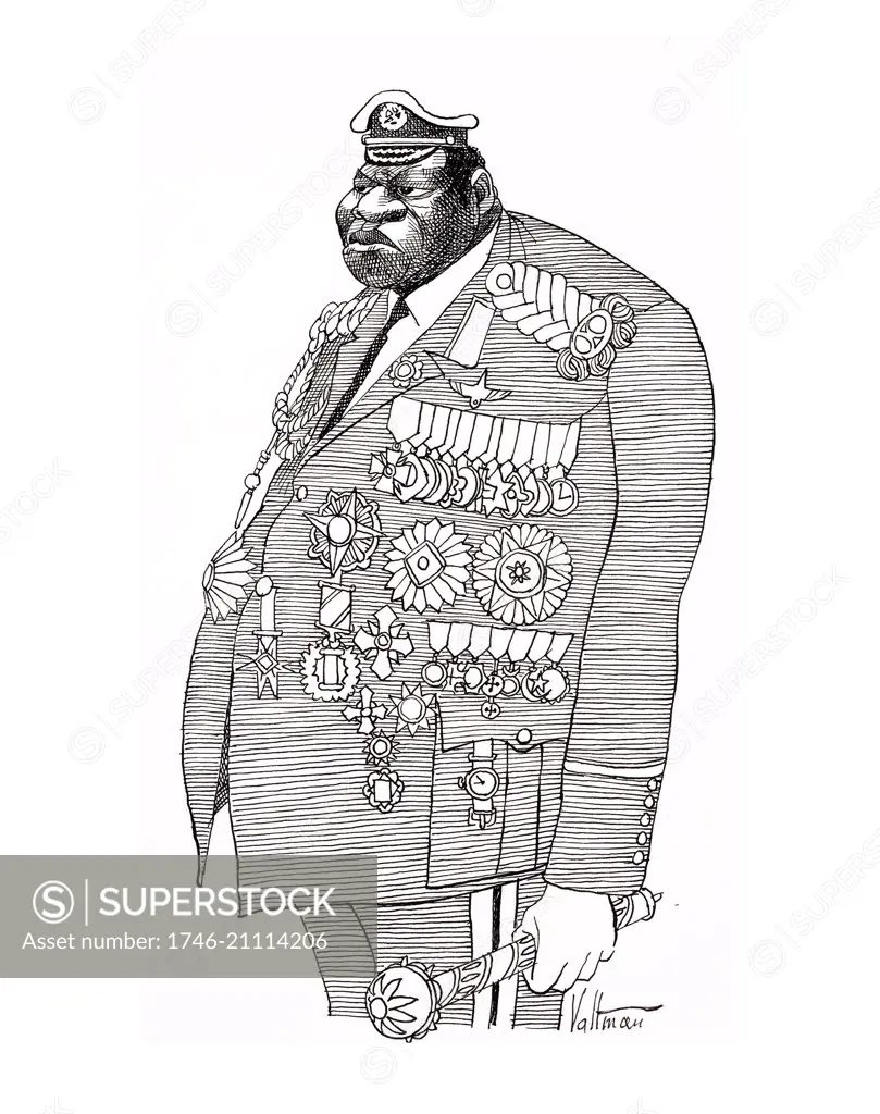 cartoon depicting Field Marshall, Idi Amin Dada (c. 1925 ñ 16 August 2003) President of Uganda, from 1971 to 1979.