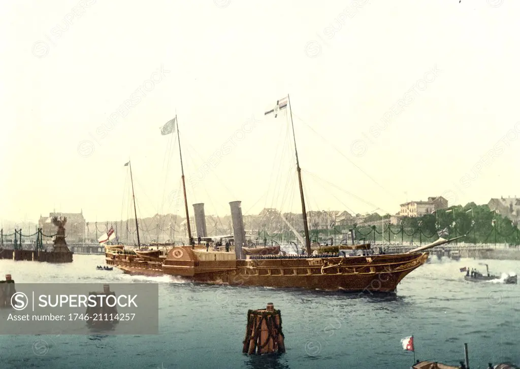 The osborne', Queen Victoria's royal yacht, sails past Osborne, on the Isle of Wight 1895