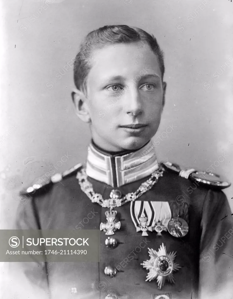 Photographic portrait of Prince Joachim of Prussia (1890-1920) Prince Joachim Franz Humbert of Prussia was the youngest son of Wilhelm II, German Emperor, by his first wife, Augusta Victoria of Schleswig-Holstein. Dated 1916