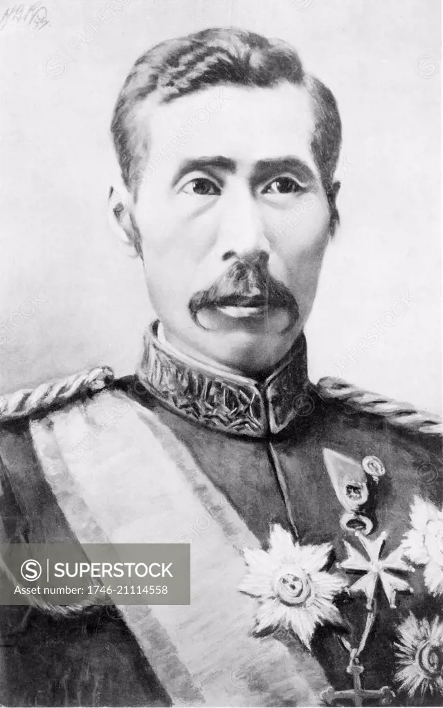 Photographic portrait of Count Yamagata Aritomo (1838-1922) also known as Yamagata Kysuke, was a field marshal in the Imperial Japanese Army and twice Prime Minister of Japan. Dated 1922