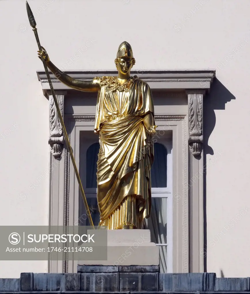 statue of the classical goddess of wisdom, Athena at the Athenaeum; a private members' club in London, founded in 1824.