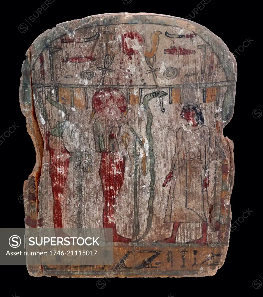 Ancient Egyptian votive stela. Wood. Late Period (715-332 BC). the god Osiris is depicted