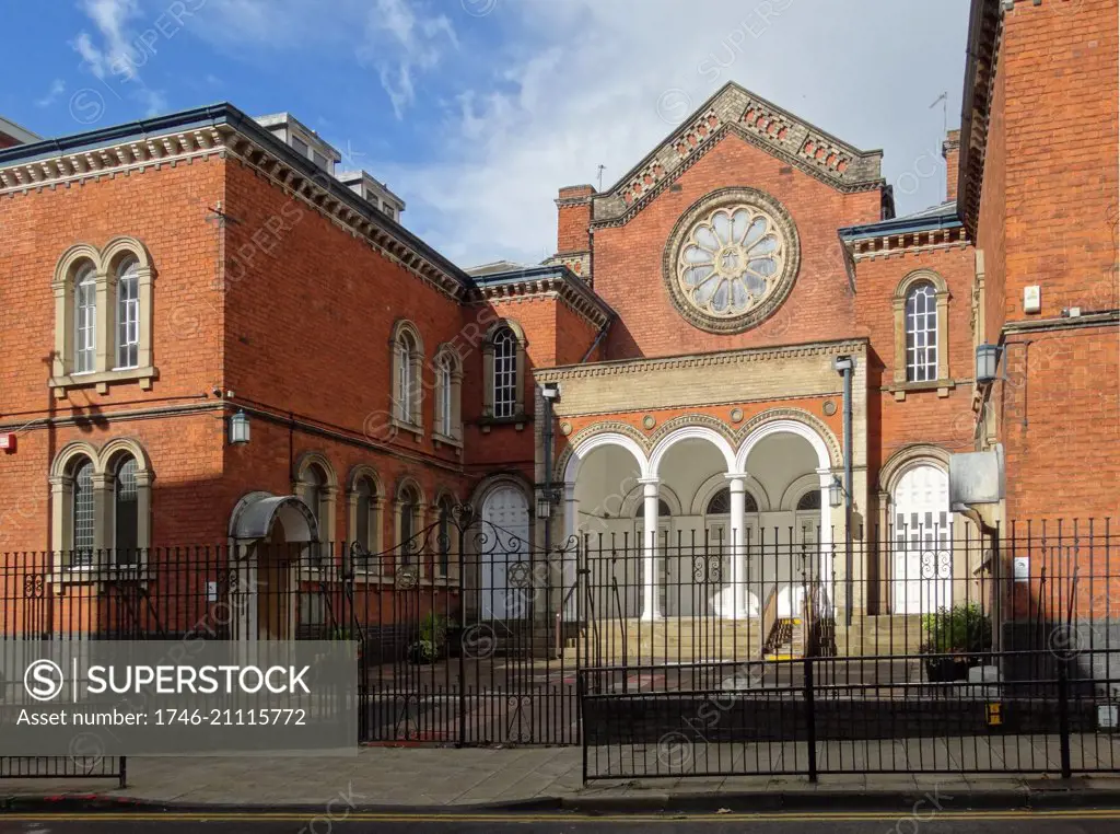 The Birmingham Hebrew Congregation (Singers Hill) Synagogue, in central Birmingham, England. Built in 1856, it was designed by Yeoville Thomason.