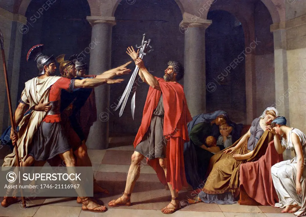 Oath of the Horatii' by Jacques-Louis David (otherwise known as Le Serment des Horaces), 1784. A huge success with both the public and critics, it is one of the best known Neoclassical style paintings.