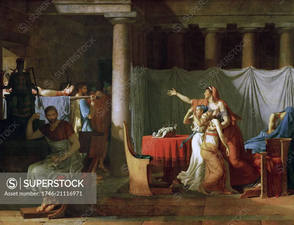 The Lictors Bring to Brutus the Bodies of His Sons' by Jacques-Louis David (1748-1825), 1789. Originally banned from display by the French government, public protests forced the decision to be overturned. Oil on canvas;