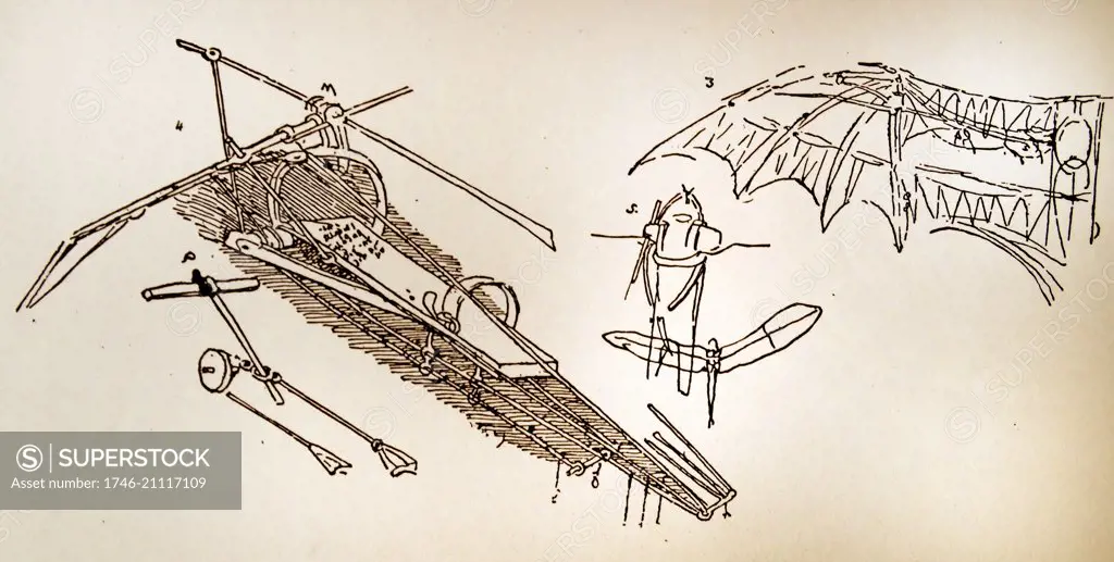 Leonardo da Vinci's (1452-1519) sketch for an Ornithopter