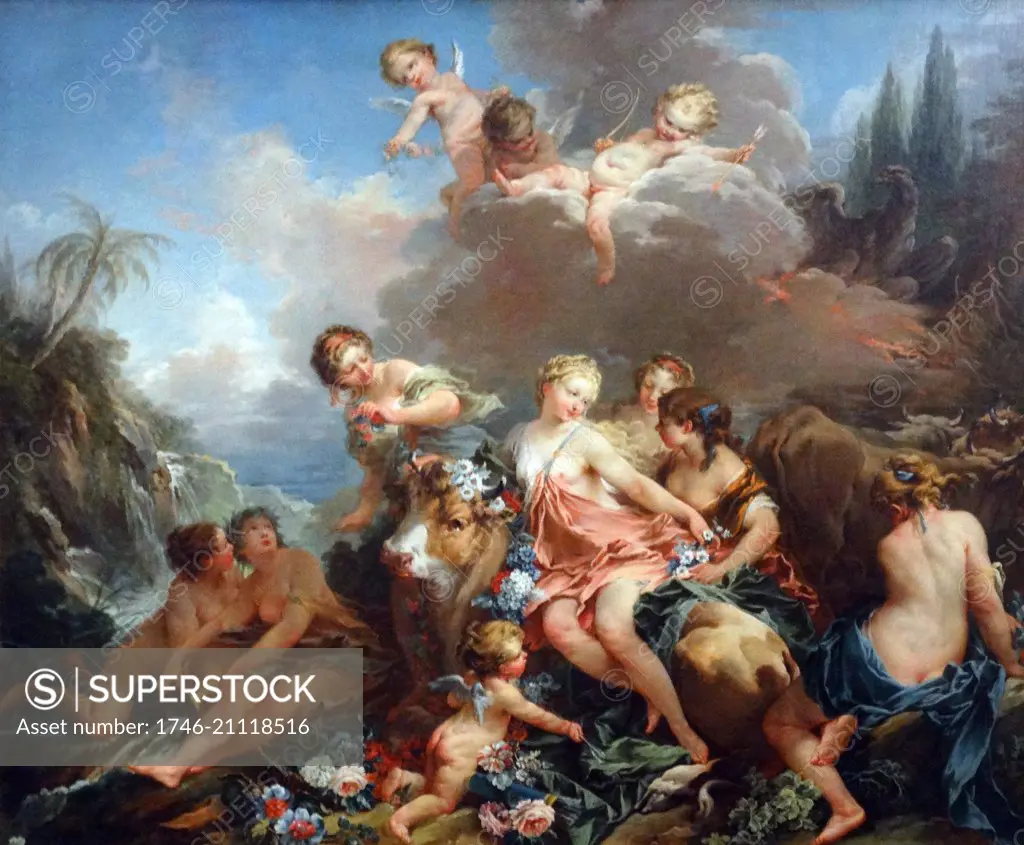 Painting titled 'The Rape of Europa' by François Boucher (1703-1770) French painter in the Rococo style. Dated 18th Century