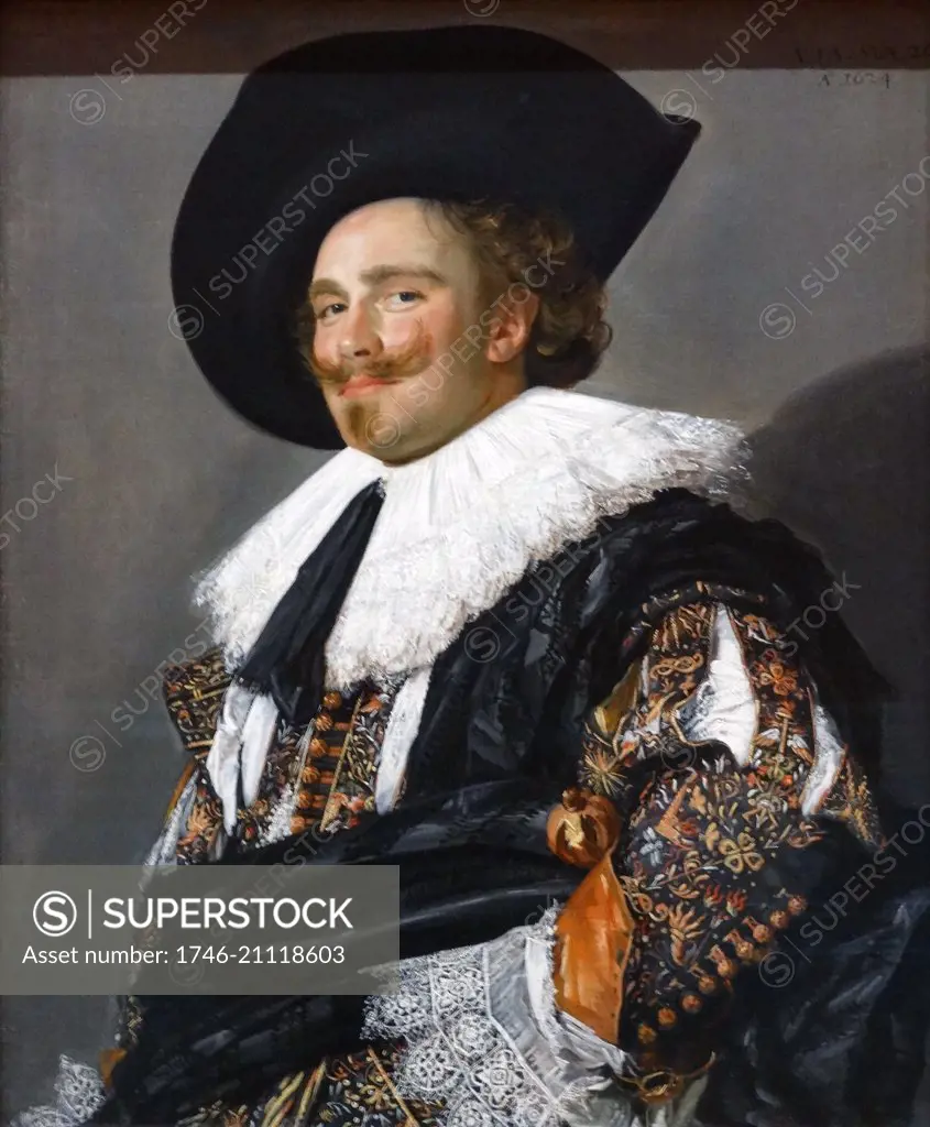 Painting titled 'The Laughing Cavalier' by Frans Hals the Elder (1584-1666) a Dutch Golden Age portrait painter. Dated 17th Century