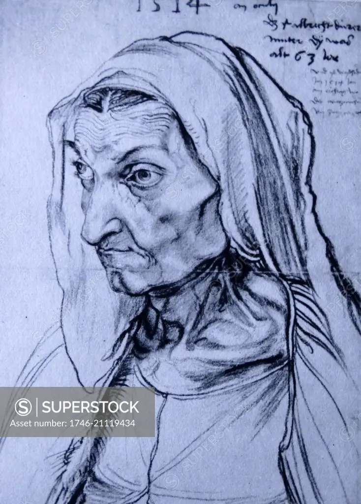 Charcoal drawing of The Artist's Mother by Albrecht Dürer (1471-1528) painter, printmaker and theorist of the German Renaissance. Dated 16th Century