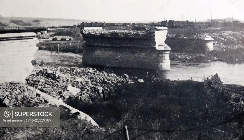 Bridge destroyed by retreating French troops to impede the advance of the German Army, during World war One 1914