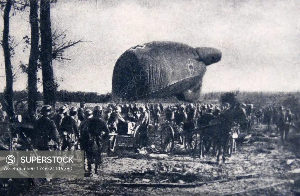 German observation balloon is taken near to the front line, during World war One 1914