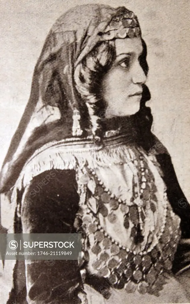 Kuban Cossack woman, in traditional dress in Tsarist Russia circa 1910