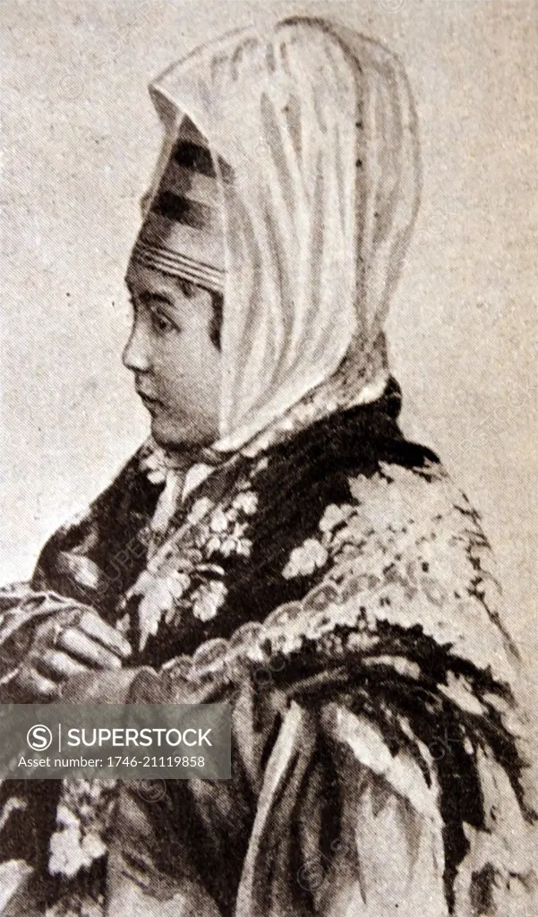 Kuban Cossack woman, in traditional dress in Tsarist Russia circa 1910