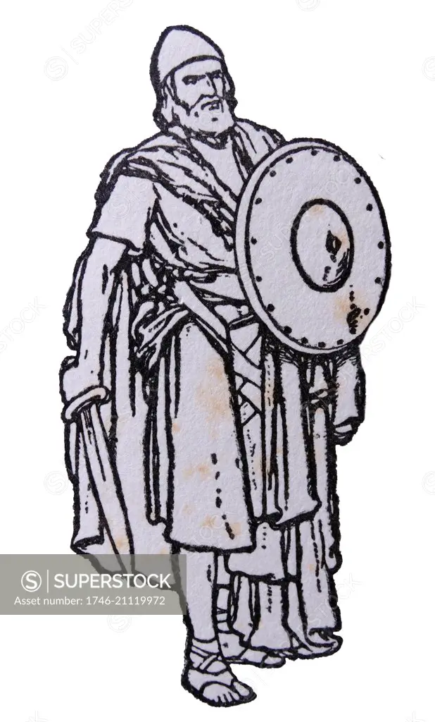 Engraving depicting a religious soldier. Dated 13th Century